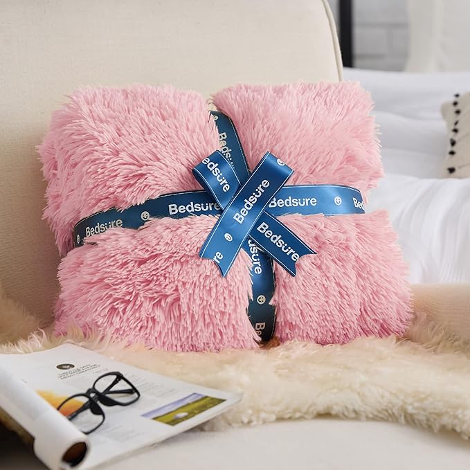 Bedsure GentleSoft Fluffy Pink Throw Blanket, Pink Decor Cozy Gifts for Teenage Girls, Soft Fuzzy Plush Thick Warm Furry Sherpa Fleece Faux Fur Throw Blanket for Couch, Cute Stuff for Women, 50x60