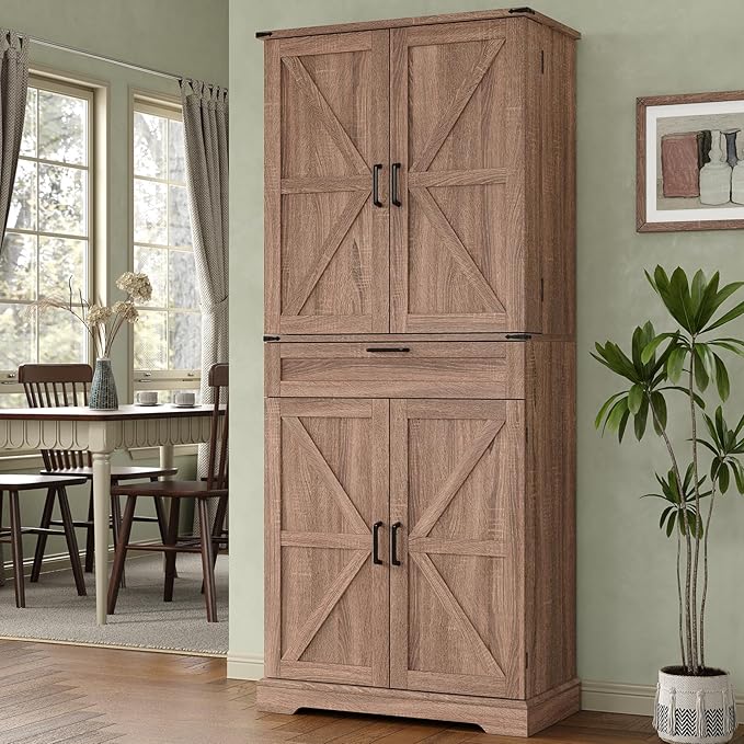 72'' Kitchen Storage Pantry Cabinet, Tall Storage Cabinet with 8 Door Shelves, 2 Cabinets and 1 Drawer, Freestanding Cupboard for Kitchen, Dining Room, Bathroom, Laundry, Living Room, Espresso