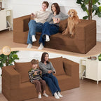 Folding Bean Bag Chair for Adults,3-in-1 Bean Bag Couch Faux Fur Floor Sofa Large Beanbag Convertible Bean Bag Sofa Bed with Pillow in Bedroom,Living Room,Apartment(Queen,Caramel)