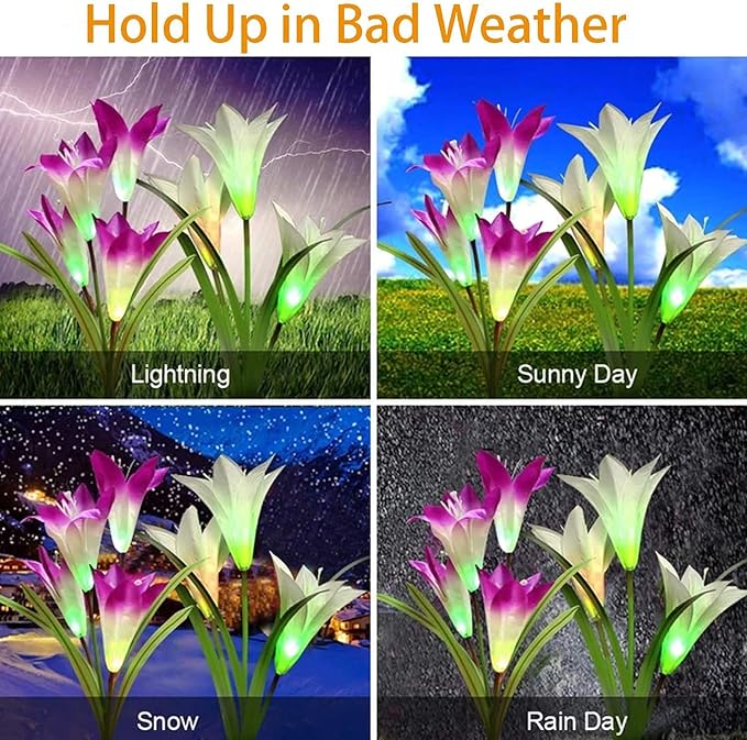 Solar Lights Outdoor Waterproof, 4 Pack Garden Decor Lights, 16 Multi-Color Changing Lily Solar Flowers for Yard Patio Pathway Decor, Gifts for Women Mom (4 Pack)