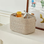Small Cotton Rope Storage Basket Set of 3-11"x7"x7" Perfect Woven Baskets for Storage, Ideal Storage Baskets for Organizing Toys, Towels, and More - Baskets for Shelves and Home Decor（Beige）