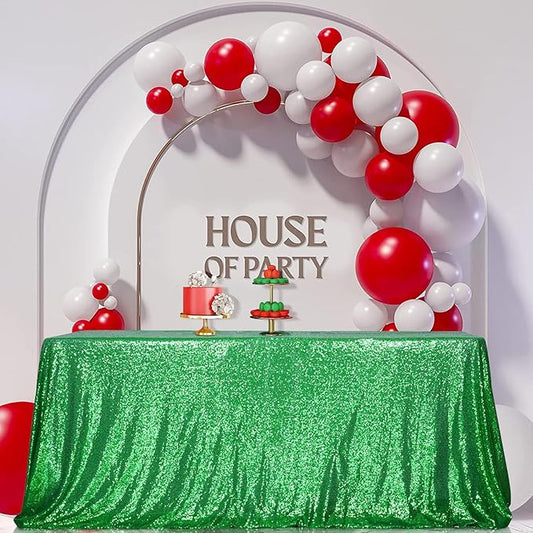 SquarePie Sequin Tablecloth 90 x 132 Inch Green Sparkly Table Cloth for Wedding Party Decoration