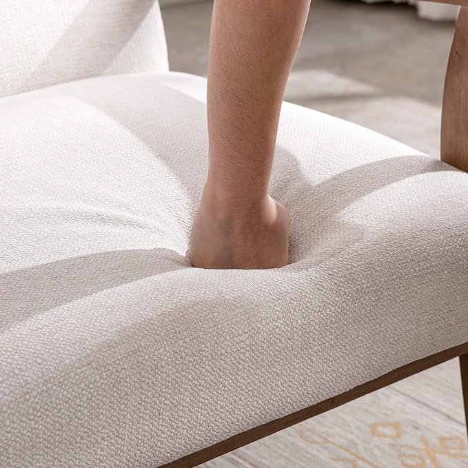 Accent Chair Mid Century Modern Armchair, Linen Upholstered Living Room Accent Armchair with Wood Frame, Farmhouse Chair Indoor Corner Chair for Living Room Bedroom, Ivory