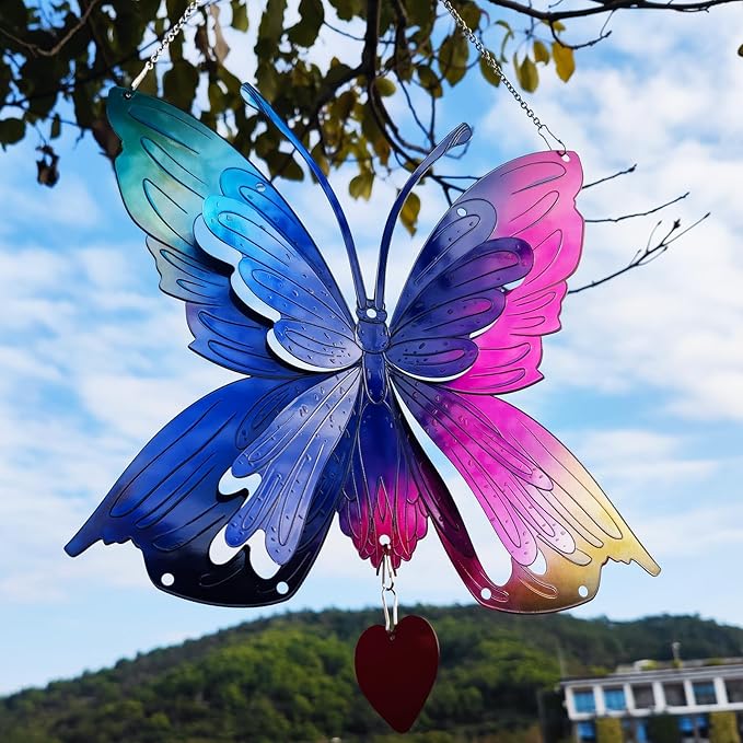 DJUAN Butterfly Gifts for Women Mom Grandma,Stainless Steel Butterfly Outdoor Statues for Yard Art Ornaments Window Porch Patio Home House Wall Decorations - Birthday Gift for Mother's Day Christmas