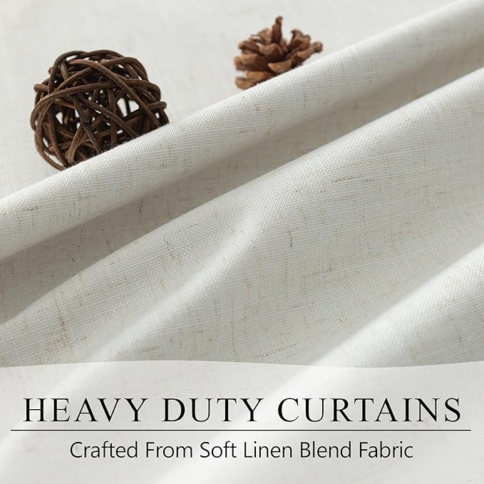 Total Blackout Linen Curtains 108 Inch Length 2 Panels Set for Bedroom Heat Cold Light Blocking Noise Reduction Cotton Linen Drape 9ft Long Floor to Ceiling Patio Sliding Door Curtain Cream White Back
