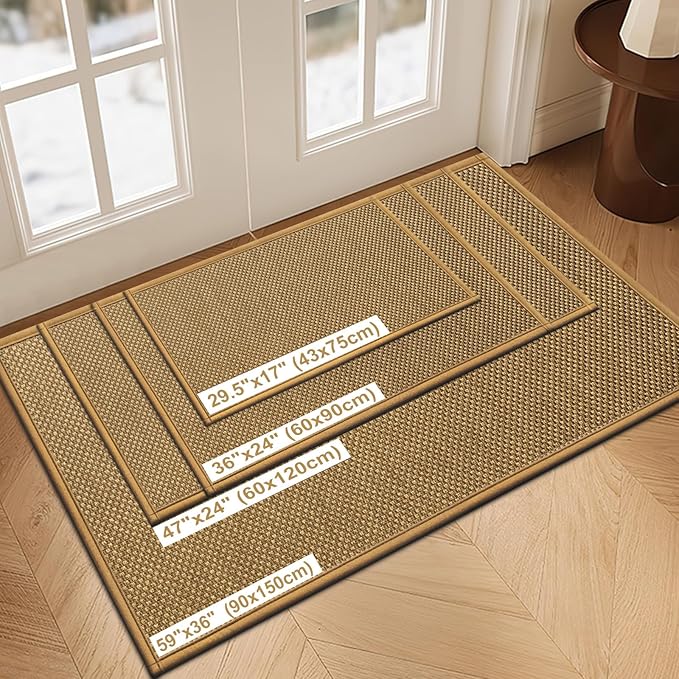 LEKEEPGO Door Mat 24"x47", Non Slip Door Mat Indoor Entrance, Rubber Backing Front Indoor Door mat Washable Absorbent Low-Profile Entryway Entry Resist Dirt Inside Door Mats, Light Brown