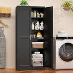 71" Tall Metal Pantry Cabinet, Black Kitchen Pantry Storage Cabinet with 4 Adjustable Shelves and Gold Handles, Cupboard for Kitchen, Dining Room, Living Room, Bathroom