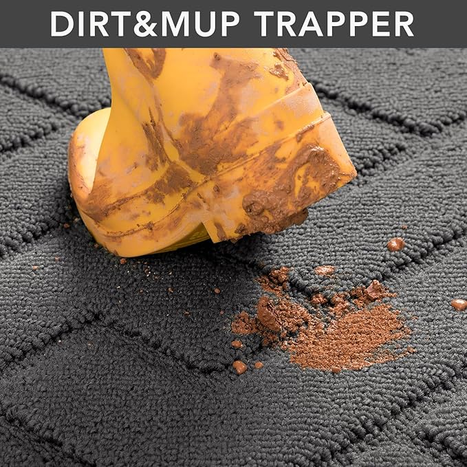 hicorfe Front Door Mat Outside Entrance,32"x40" Absorbent Muddy Dirt Resist Welcome Door Mats Outdoor Indoor,Stain and Fade Resistant,Non Slip Backing Entry Mat Doormat for Entryway(Grey)