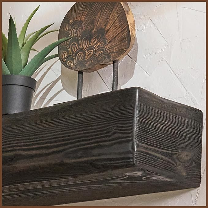 Handmade Fireplace Mantel Shelf 60", Extra Wide Rustic Wood Mantles for Over Fireplace, Wall Mounted Floating Mantel Shelves for Living Room Decor (Ebony, 60Lx6Hx8D)