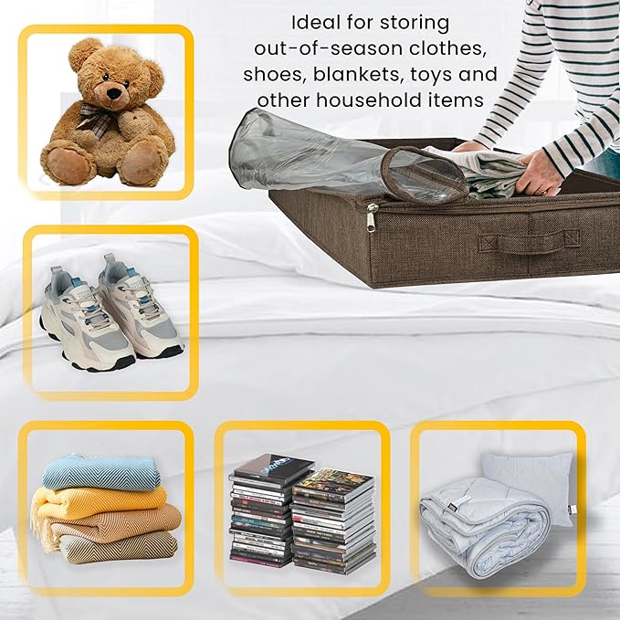 Under Bed Storage Containers 50L - Low Profile Organizer Brown