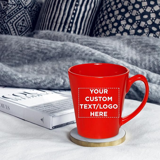 DISCOUNT PROMOS Custom Glossy Ceramic Latte Coffee Mug 12 oz. Set of 100, Personalized Bulk Pack - Perfect for Tea, Espresso, Cappuccino, Hot Cocoa - Red