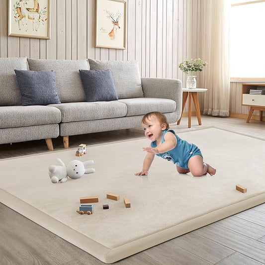 Baby Play Mat for Floor Tummy Time Mat Nursery Rug Muscle Mat Area Rug Playroom Rug Tatami Mat Memory Foam 1.3" Thick Beige Crawling Mat for Babies,Toddlers, Infants, Kids,Floor Mat