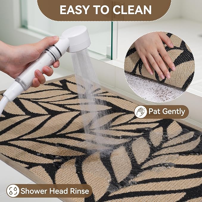 Front Door Mat Indoor Outdoor Entrance, 31''x47'' All-Season Waterproof Welcome Mat, Heavy Duty Non-Slip Rubber Backing, Patio Porch Doormat, Low Profile, Trap Dirt and Moisture, Brown