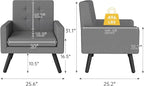 Kromax Mid-Century Modern Accent Chair for Living Room, 496 Lb. Weight Capacity, Dual Armrests, Comfy Extra Large Seat, Timeless Style Perfect for Reading & Relaxing, Dark Grey