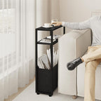 Black Side Table, Slim Side Table with Magazine Rack, Bathroom Table for Small Spaces, Narrow Bedside Table for Living Room, Bedroom