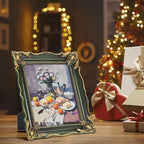 8x10 Vintage Picture Frame with Embossed Flower Design, Green Ornate Frame for 8x10 or 5x7 Pictures with White Mat, Hand-Crafted Resin Antique Frames for Tabletop & Wall Hanging, Home Decor (Green )