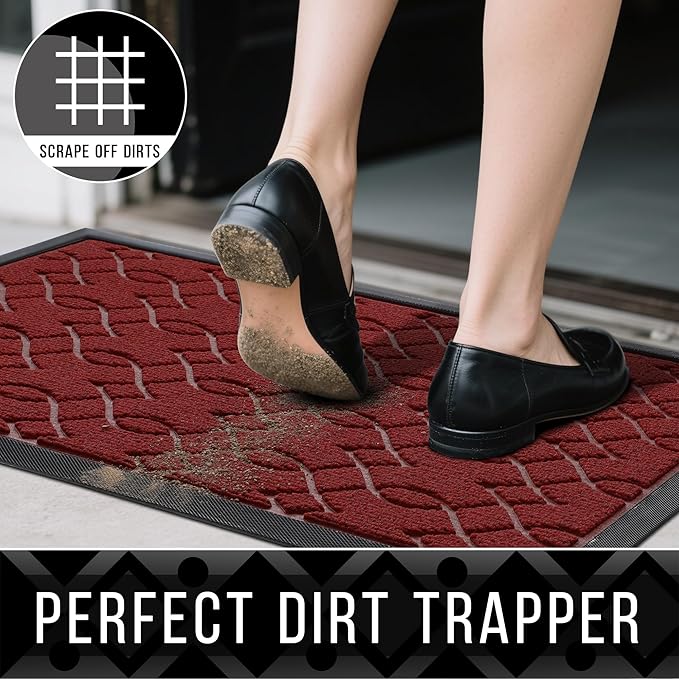 Yimobra Front Door Mat Outdoor Indoor 47x32, All-Season, All-Weather, Heavy Duty Welcome Door Mats Outside Entrance, Non Slip Porch Patio Entrance Mat, Red