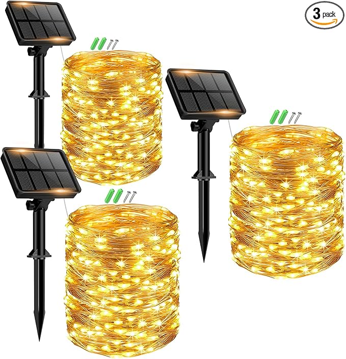 3 Pack Solar Fairy Lights for Outside Waterproof, Total 147FT 450 LED Solar String Lights Outdoor 8 Modes Solar Twinkle Lights for Garden Yard Christmas Tree Wedding Party Decor, Warm White