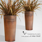 KOL 22''H 2-Pack Planter with Water Level Indicator - Galvanized Steel Pot - Self Watering Planters Flower Pot for Plant - Inner Pot Design - Round Metal Planter Box - Indoor Outdoor Planting - Bronze