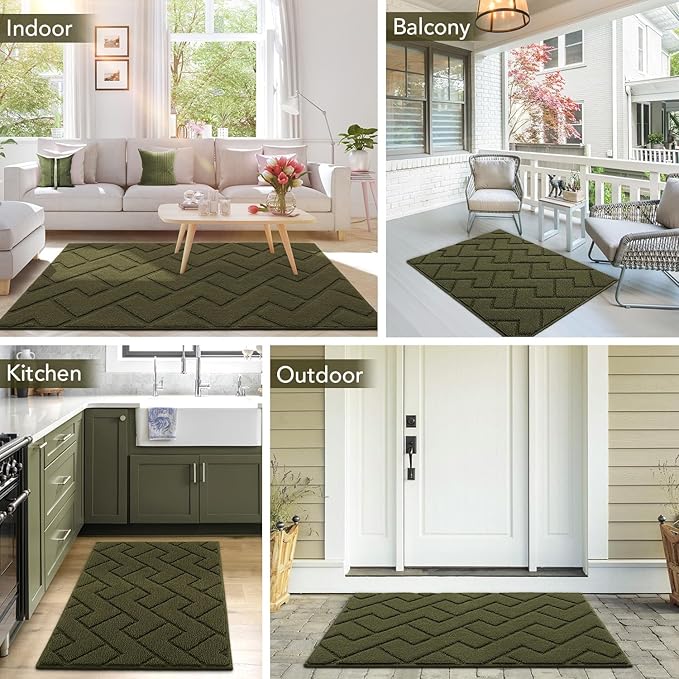 hicorfe Front Door Mat Outside Entrance,36"x59" Absorbent Muddy Dirt Resist Welcome Door Mats Outdoor Indoor,Stain and Fade Resistant,Non Slip Backing Entry Mat Doormat for Entryway(Oliver Green)