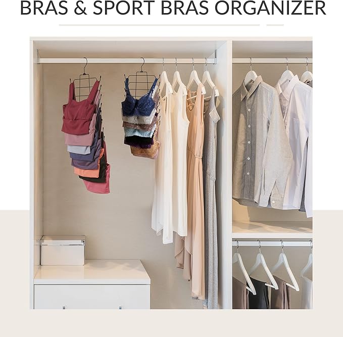 ZEDODIER Tank Top Hanger, 2 Pack Space Saving Bra Hangers, Non-Slip Hanging Sport Bras Holder, Closet Organizers and Storage for Camisoles Tank Tops Bras Ties Swimsuits Strappy Dress, Black