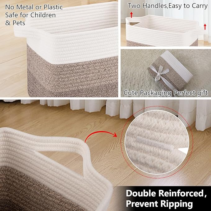 OIAHOMY Storage Basket, Woven Baskets for Storage, Cotton Rope Basket for toys,Towel Baskets for Bathroom - Pack of 3, Gradient Yellow