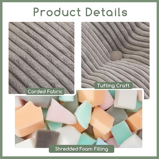 HIGOGOGO Square Stuffed Pouf Ottoman, Corduroy Poufs with Foam Chunk Filling, Furry and Fluffy Pouf Foot Stool Storage Ottoman, 21 X 21 Floor Poufs Foot Rest for Living Room, Grey