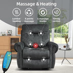 EBELLO Electric Power Recliner Chair with Massage and Heat, Soft Fabric Massage Recliner for Adults, Overstuffed Single Reclining Sofa, Vintage Rivet Mid-Century Design for Living Room, Grey
