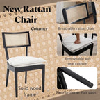 Rattan Dining Chairs Set Of 2 , Mid Century Modern Black Wooden Cane Back Chairs with Removable Sherpa Cushion , Retro Farmhouse Upholstered Kitchen & Dining Room Chairs for Restaurant Living Room
