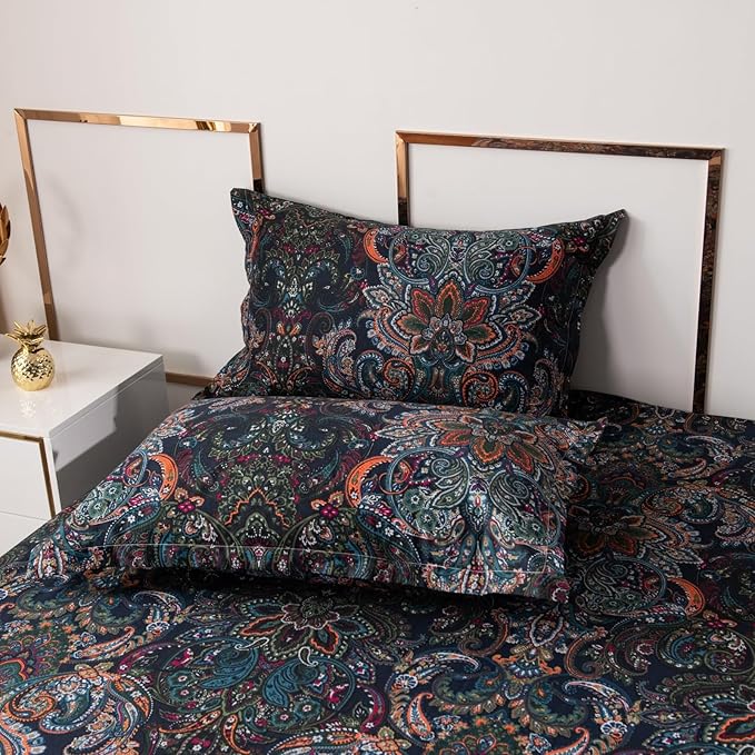 ABREEZE Luxury Vintage Black Duvet Cover Sets Damask Paisley Bedding Set Retro 100% Brushed Cotton Zipper Closure Bedding Collection King Size