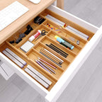 BAMEOS drawer organizer flatware organizer cutlery tray silverware organizer expandable adjustable bamboo drawer organizer kitchen bathroom