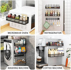 Magnetic Spice Rack for Refrigerator, 3 Pack Magnetic Shelf, Moveable Fridge Organizer with 8-Hook Rack, Seasoning Organizer for Kitchen