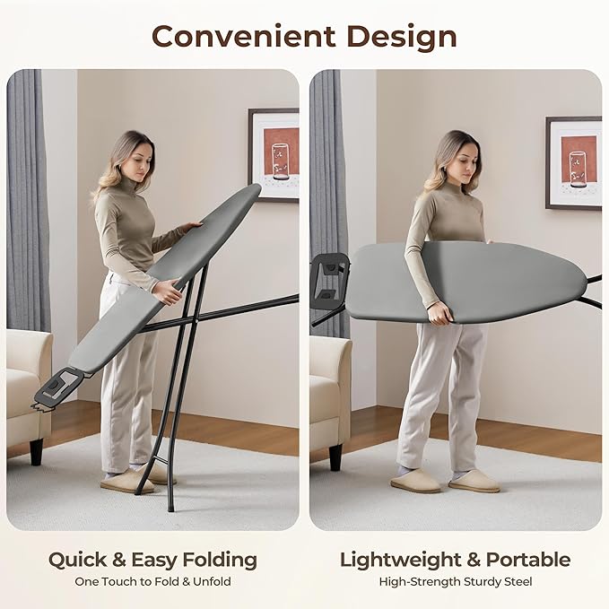 Yaheetech Foldable Ironing Board, Heavy Duty Iron Board with 9 Adjustable Heights, 4 Layer Cover and Safety Iron Rest, 52X14 Compact and Space Save Iron Board for Home Laundry Room Use, Gray
