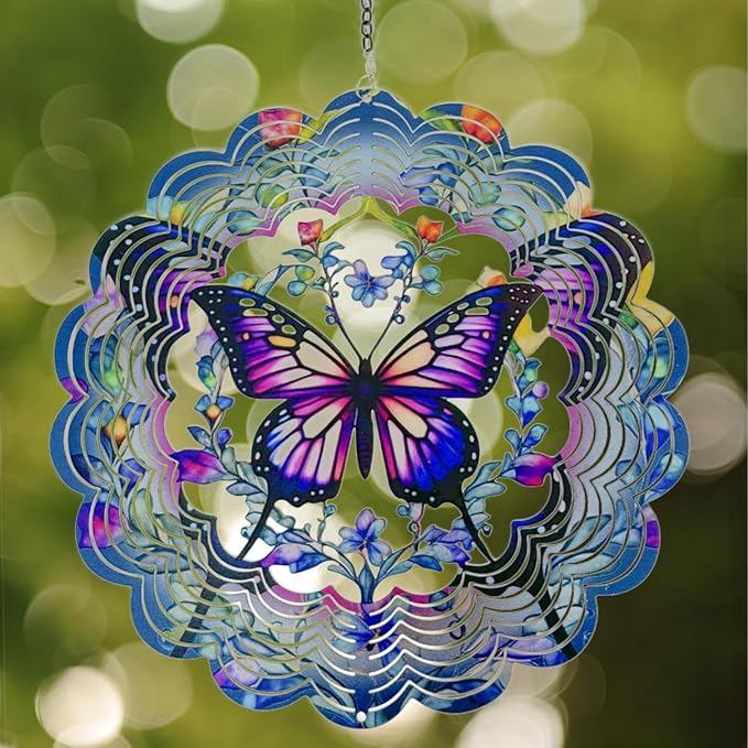 Wind Spinners Outdoor Butterfly Decorations - Birthday Gifts for Women Mom Grandma, Butterflies Hanging Wind Spinner 12 inch 3D Wind Sculptures for Garden Decor for Outside, Patio, Yard, Outdoor