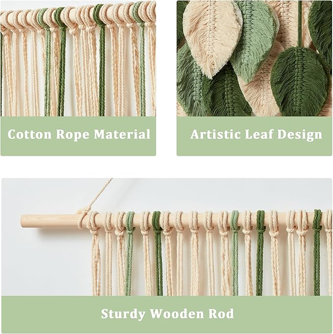 Macrame Wall Hanging Boho Wall Tapestry Handmade Woven Leaf Wall Decor Crochet Wall Art for Home Office Apartment(15.8" W x 31.5" L)