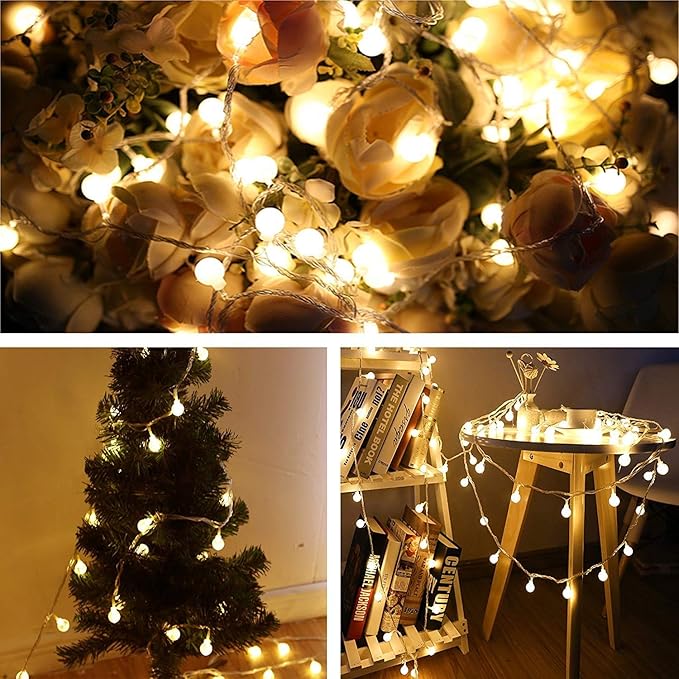 Globe String Lights for Bedroom, 49 Feet 100 LED Fairy Lights Plug in, 8 Modes Warm White Christmas String Lights for Indoor Outdoor Patio Party Garden Wedding Christmas Tree Decor