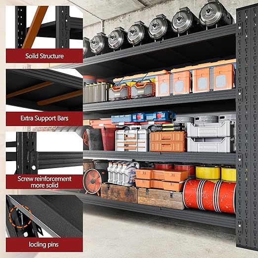 5000LBS Storage Shelves,71" W Garage Shelving Heavy Duty Metal Adjustable Garage Shelves, Shelving Units Industrial Shelving for Warehouse,71" W x 24" D x 69" H,Black