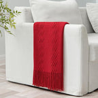 MIULEE Red Knitted Throw Blanket for Couch Boho Textured Cozy Woven Blanket with Tassels for Sofa Chair Bed Living Room Acrylic Wave Pattern 60"x80"