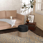 REDEARTH · Cylindrical Pouf Ottoman - Braided Pouffe Accent Sitting Round Footrest for Living Room, Bedroom, Nursery, kidsroom, Patio, Gym; 70% Cotton 30% Jute, (14.5x14.5x16; Black Natural)