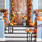 Fall Decorative Lanterns Outdoor, Waterproof 17.7" Decorative Lantern Indoor Decor Metal Hanging Candle Holder LED Flameless Candle Lantern for Patio, Porch, 2 Packs