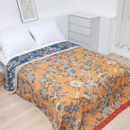 Snycler Boho Throw Blanket for Bed - 100% Cotton Ultra Soft Rustic Quilt Blanket Orange Bird Floral Printed Farmhouse Decor Bed Blankets, 80"×90" All Season Rustic Throw for Sofa Couch Chair