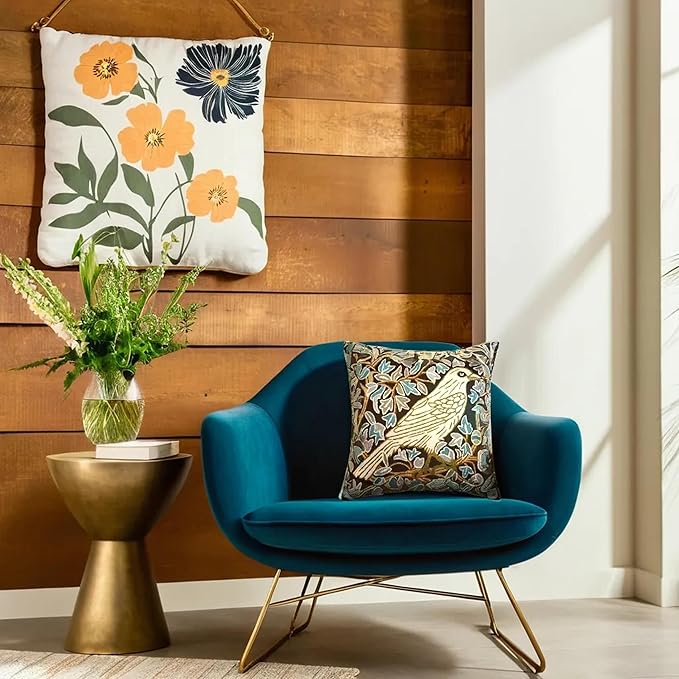 Cream Floral French Style Modern Floral Throw Pillow Cover - Hand Embroidered - 18x18 - White, Multicolor - Living Room, Bedroom, Outdoors, Accent, Home Staging