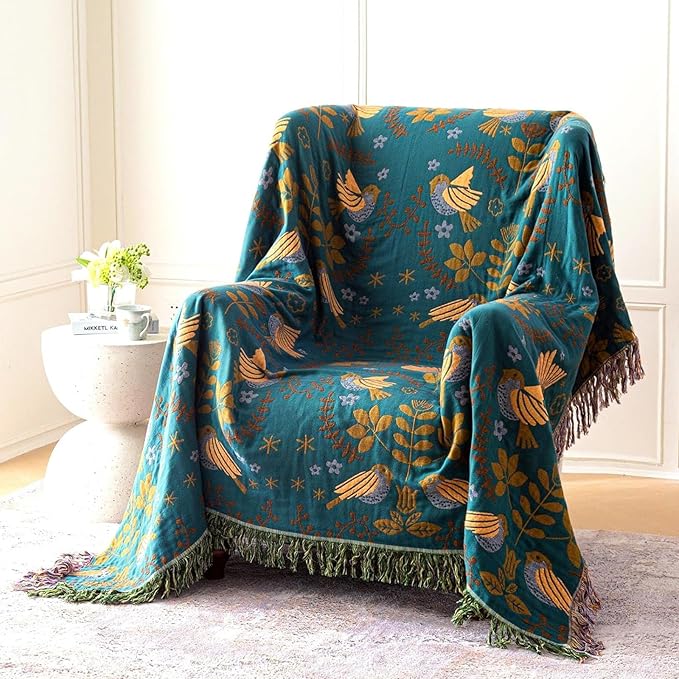 MSGKV Boho Throw Blanket Cotton Blanket for Couch and Sofa Cover for Living Room Summer Throw Cozy Gauze Blanket 50" x 60"