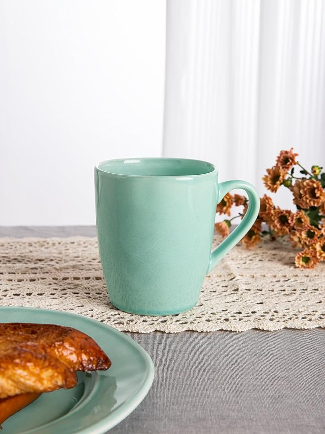 famiware Aurora Coffee Mugs, 14oz Mug Set of 4, Stoneware Mug, Cups for Kitchen, Cappuccino, Latte, Reactive Glaze, Microwave Safe, Scractch-resistant, Mint Green