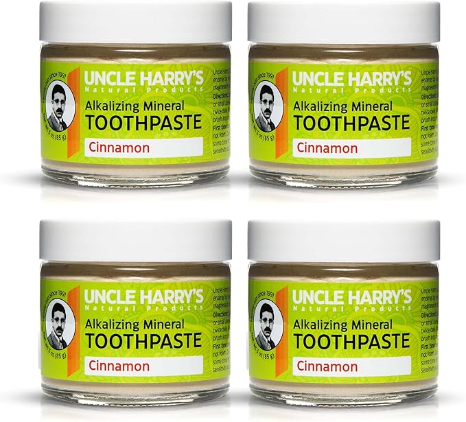 Uncle Harry's Cinnamon Remineralizing Toothpaste | Natural Whitening Toothpaste Freshens Breath & Promotes Enamel | Vegan Fluoride Free Paste (4 pack)