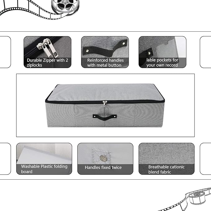2PCS Foldable Under Bed Storage Container with Plastic Support Liner, Handles, Zipper lid, Sweater Pillow Blankets ClothesStorage Organizer for Bedroom and Closet, 29×15×7inch, Dark Grey