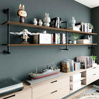 Industrial Pipe Wall Shelves Pipe Shelving with Real Wood Plank,70 Inches Floating Shelves for Wall Farmhouse Pipe Book Shelves Dark Brown 2 Tier for Kitchen,Living Room Decor and Bar Shelving