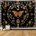 Aipon Orange Butterfly Moon Flower Tapestry Botanical Floral Plant Boho Tapestry for Bedroom Aesthetic Vintage Tapestries Wall Hanging for Living Room Dorm (60.00'' × 80.00'', Orange)
