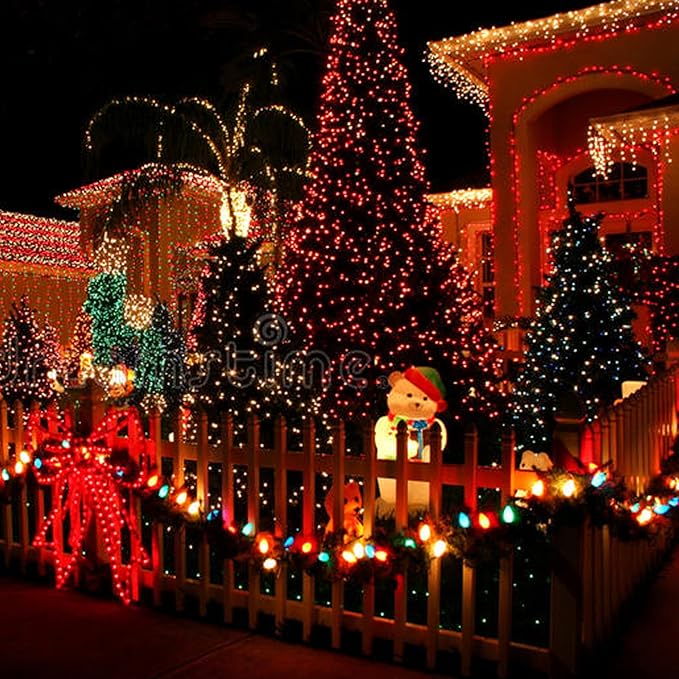 Dazzle Bright 300 LED Christmas String Lights, 100 FT Connectable Waterproof String Lights Green Wire with 8 Modes Christmas Decoration for Indoor Outdoor Party Yard Garden Decor (Red)