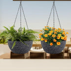 8 inch Small Hanging Planters for Indoor Outdoor Plants, 2 Pack Hanging Flower Plant Pots with Drainage Holes and Chain for Porch, Plastic Hanging Baskets for House Plants, Speckled Black